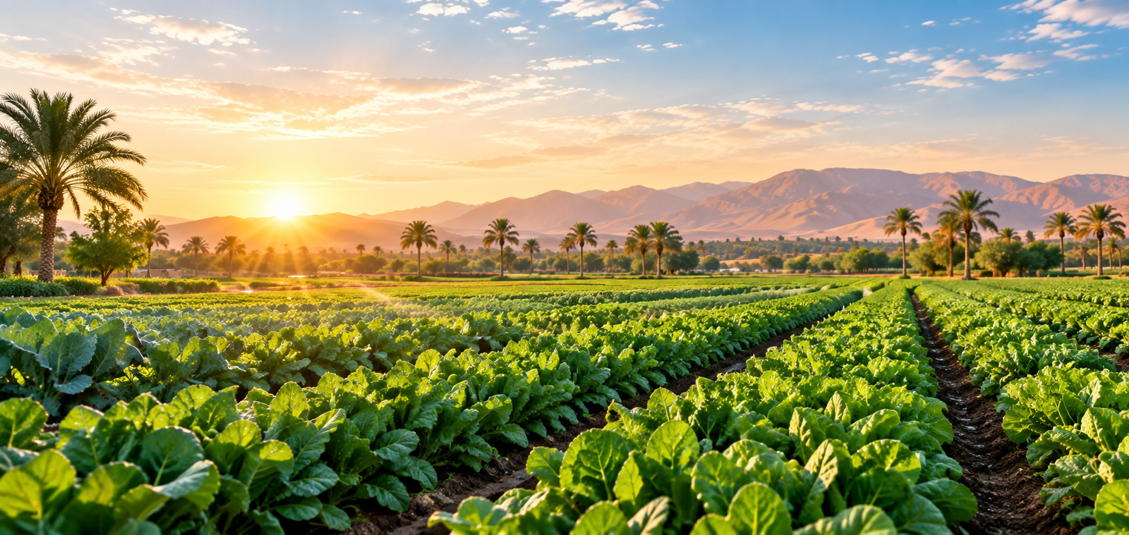 Golden Sunrise Over Palm Filled Fields